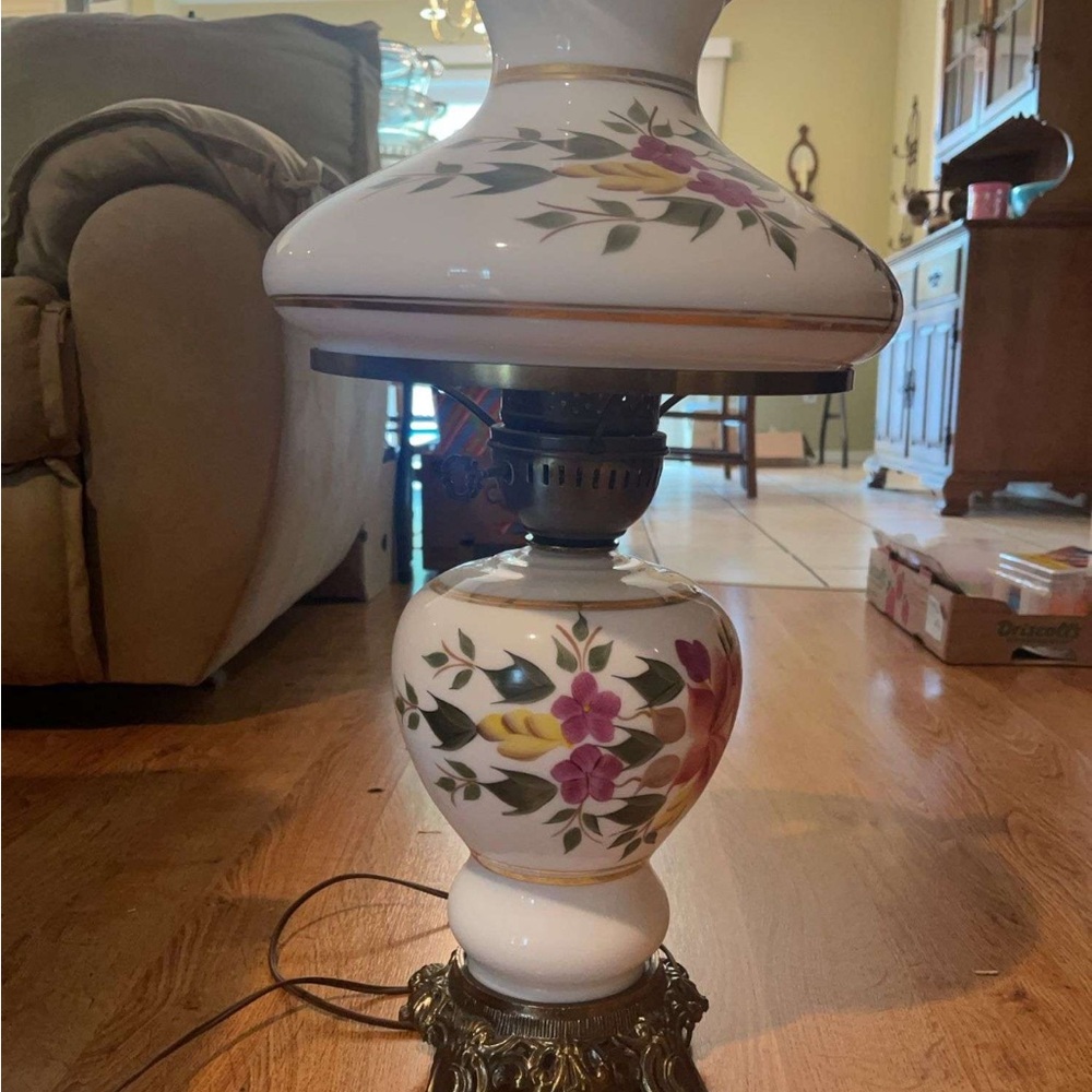 Hand-Painted Floral White Table Lamp - Classic Home Accent